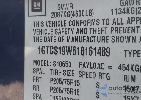 2001 GMC Sonoma Sls from USA, damaged, VIN 1GTCS19W618161489